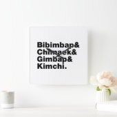 Bibimbap & Chimaek & Gimbap & Kimchi. Koreanische  Quadratische Wanduhr (Zuhause)