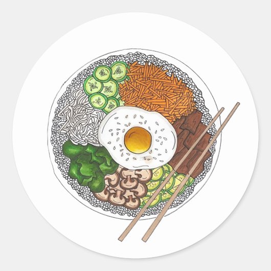 Bibimbap Korean Food Cooking Cuisine Rice Egg Dish Runder Aufkleber (Vorderseite)