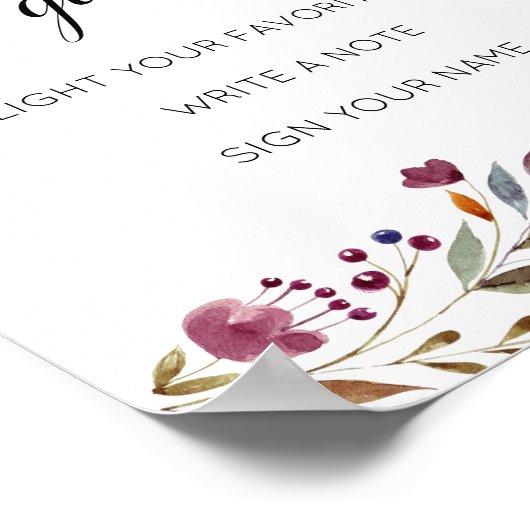 Bible Guest Book Burgundy Blume Hochzeit Poster (Ecke)