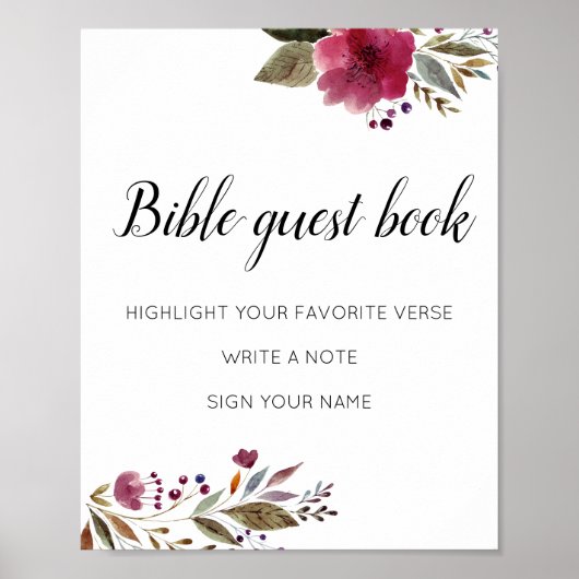 Bible Guest Book Burgundy Blume Hochzeit Poster (Vorne)