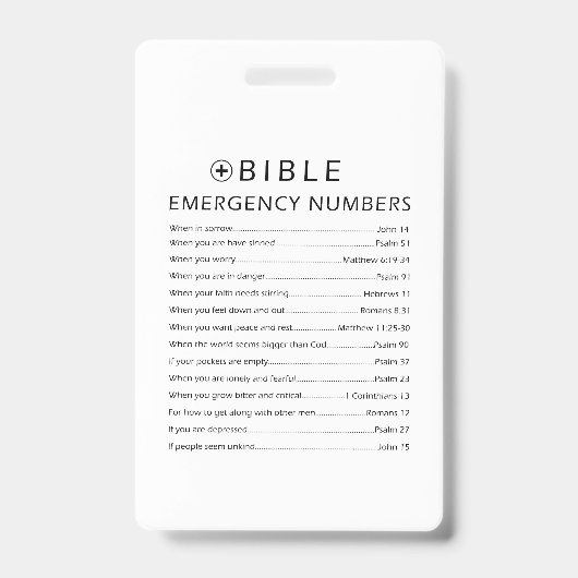 Bible Notrufnummern Ausweis (Vorderseite)