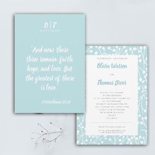 Bible Quote Winter Blue Berries Elegante Hochzeit Einladung