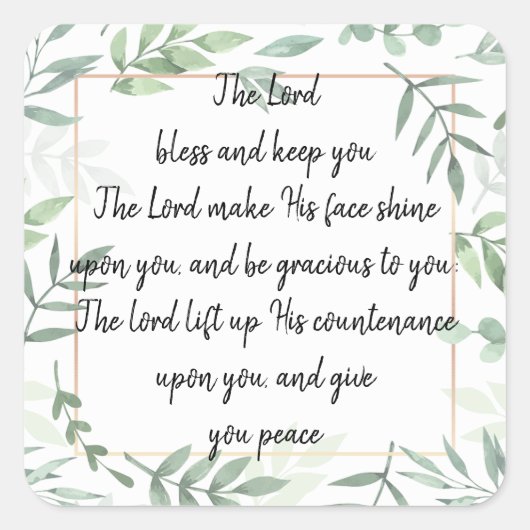 Bible Scripture Aaronic Segen Nummer 6:24-26 Quadratischer Aufkleber (Vorderseite)