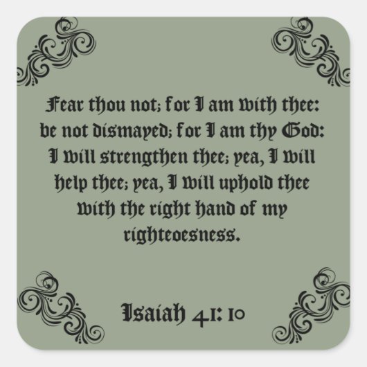 BIBLE SCRIPTURE "FEAR THOU NOT"  QUADRATISCHER AUFKLEBER (Vorderseite)