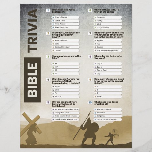 Bible Trivia Game Sheet Anpassbare Fragen Flyer (Vorne)