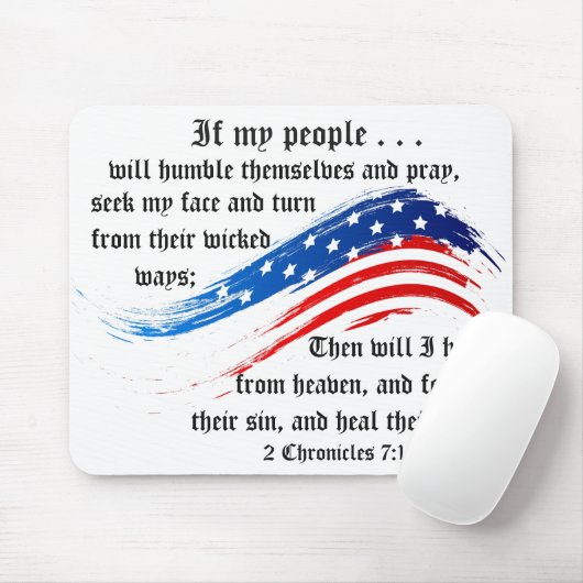 Bible Verse 2 Chronicles 7:14, USA Flag Mousepad (Mit Mouse)