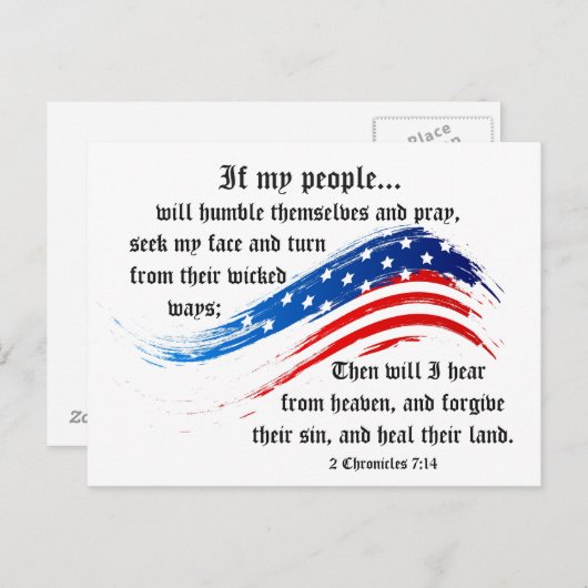 Bible Verse 2 Chronicles 7:14, USA Flag Postcard Postkarte (Vorne/Hinten)