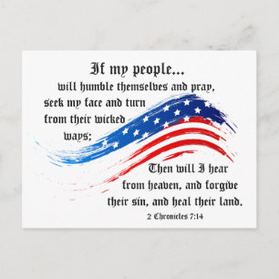 Bible Verse 2 Chronicles 7:14, USA Flag Postcard Postkarte
