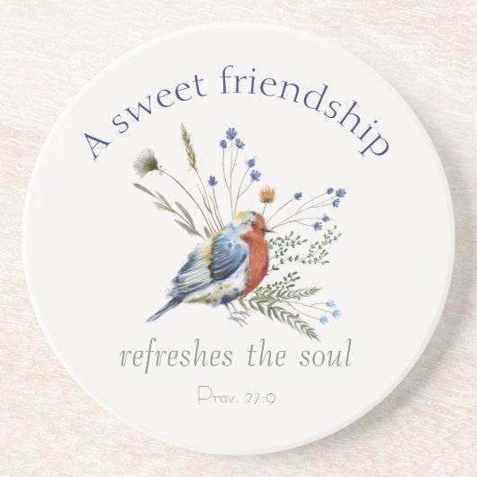 Bible Verse "A Sweet Friendship" Wasserfarbenvogel Getränkeuntersetzer (Vorne)