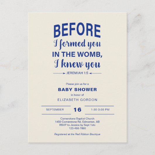 Bible Verse Baby Dusche, bevor ich Sie geboren Fra Postkarte (Vorderseite)