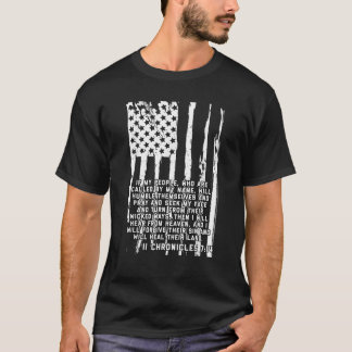 Bible Verse Cross Jesus 2 Chronicles 7 14 USA Flag T-Shirt