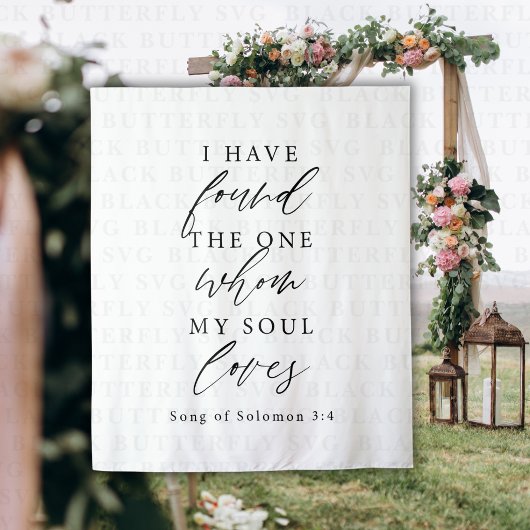 Bible Verse Elegant Calligraphy Wedding Backdrop  Wandteppich
