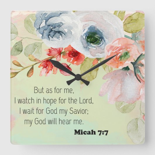 Bible Verse Floral Square Wall Clock Quadratische Wanduhr (Vorderseite)