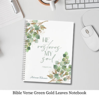 Bible Verse Green Gold Leaves  Notizblock