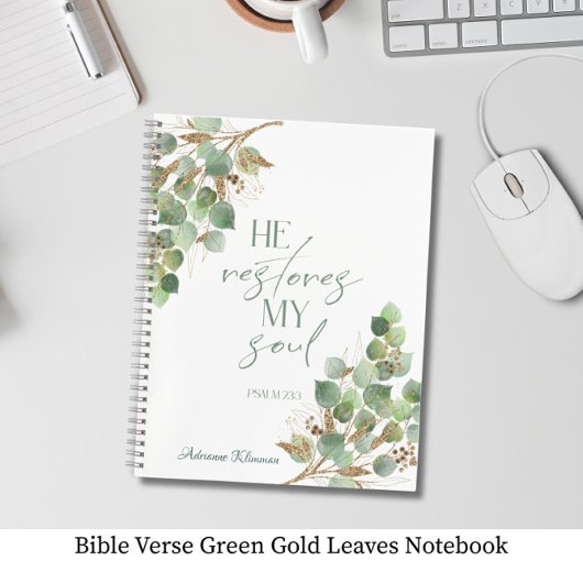 Bible Verse Green Gold Leaves Notizblock