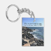 Bible Verse Ich werde mit dir Foto des Ozeans sein Schlüsselanhänger (Vorderseite links)