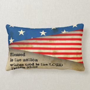 Bible Verse Psalms 33:12 Vintage Flag Pillow USA Lendenkissen