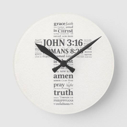 Bible Verse Reference Cross Wall Art Runde Wanduhr (Vorderseite)