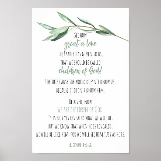 Bible Verse Scripting Wall Art Eukalyptus 1 John Poster (Vorne)