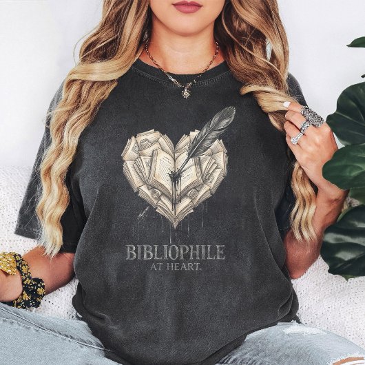 Bibliophile Herz Bücher Feder Tinte Spritzer T-Shirt
