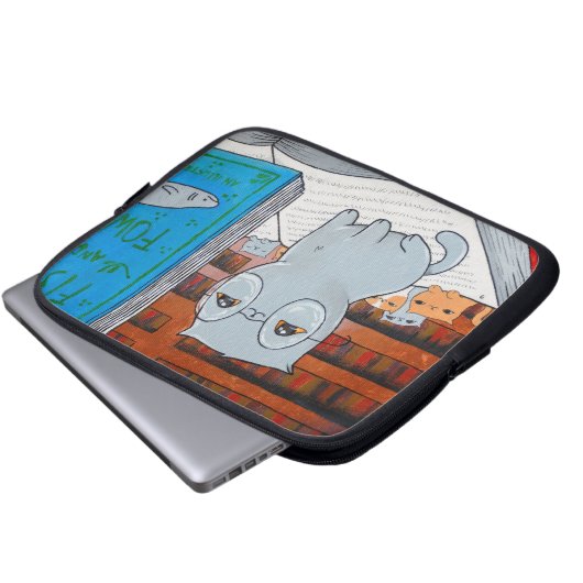 Bibliophile-Katzen-Laptop-Hülse Laptopschutzhülle (Vorne Knopf)