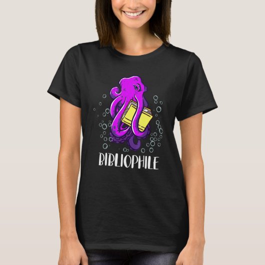 Bibliophile Octopus Book Reading T-Shirt (Vorderseite)