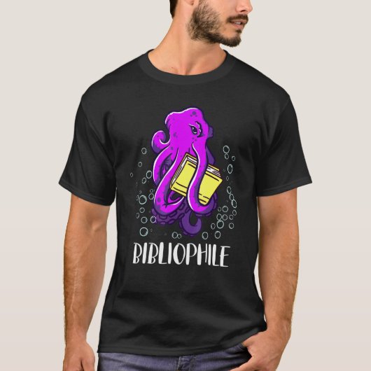 Bibliophile Octopus Book Reading T-Shirt (Vorderseite)