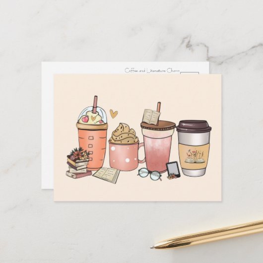 Bibliophilen und Coffein-Enthusiasten Postkarte (Vorderseite/Rückseite Beispiel)