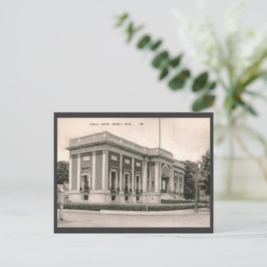 Bibliothek, Beverly, MA Vintag Postkarte (Stehend Vorderseite)