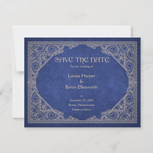 Bibliothek Buch Blaue Geek Literarische Hochzeit Save The Date (Vorderseite)