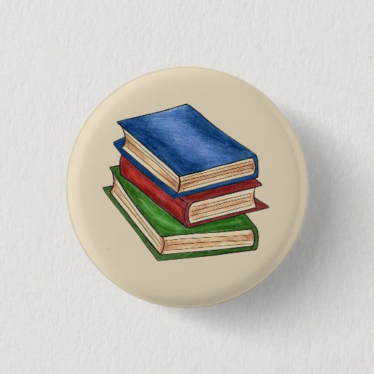 Bibliothek Buchstapler Lehrer Bibliothekare Erzieh Button (Vorderseite)