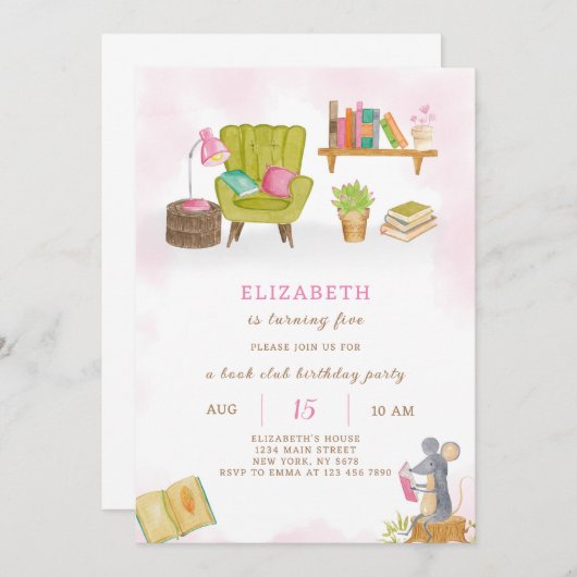 Bibliothek Einladung zum Geburtstag (Vorne/Hinten)