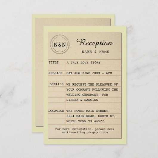 Bibliothek Empfang Autor Hochzeitsbücher Lehrer Einladung (Vorne/Hinten)