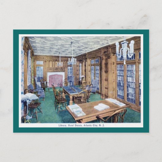 Bibliothek, Hotel Dennis, Atlantic City 1926 Vinta Postkarte (Vorderseite)