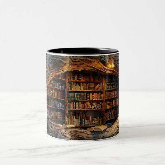 Bibliothek im 3D-Stil von Woods Zweifarbige Tasse (Mittel)