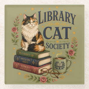 Bibliothek Katzen Gesellschaft Buchliebende Dreifa Glasuntersetzer