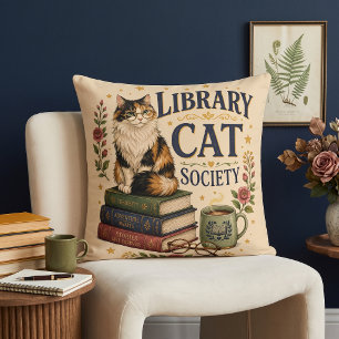 Bibliothek Katzen Gesellschaft Buchliebende Dreifa Kissen