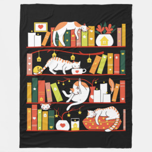 Bibliothek Katzen Herbstfarbversion Fleecedecke