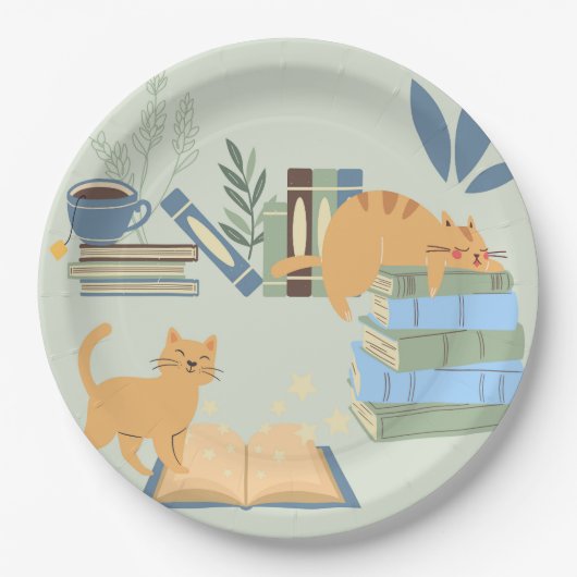 Bibliothek Katzen Pappteller (Vorderseite)