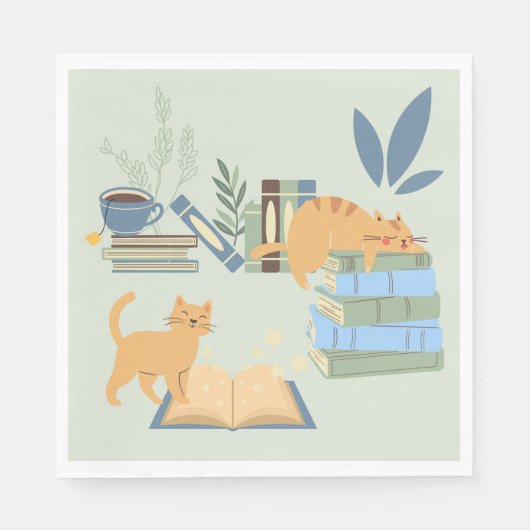 Bibliothek Katzen Serviette (Vorderseite)