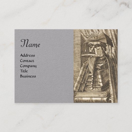 BIBLIOTHEK MIT BÜCHERN, graues Papier Visitenkarte (Vorderseite)