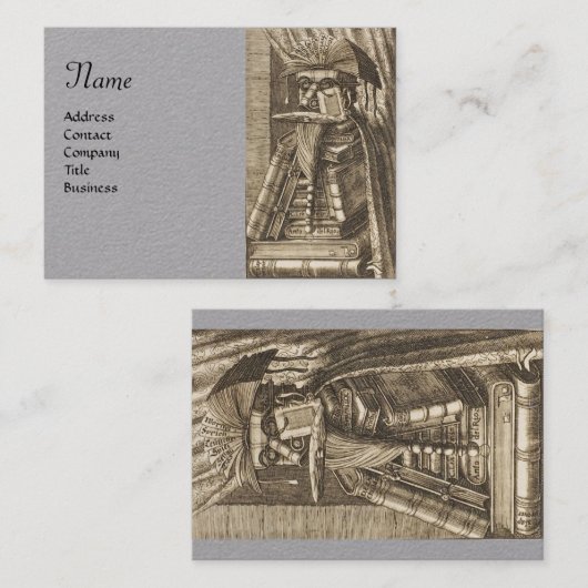 BIBLIOTHEK MIT BÜCHERN, graues Papier Visitenkarte (Vorne/Hinten)