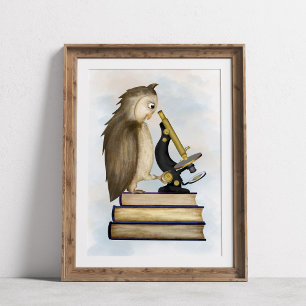 Bibliothek mit Mikroskop, Wall Art Poster
