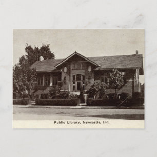 Bibliothek, New Castle, IN Vintage Postkarte