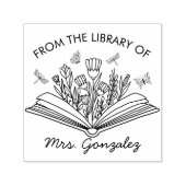 Bibliothek "Open Book Blume Dragonfats Lehrer" Permastempel (Design)