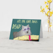 Bibliothek - Samoyed - Coole Hunde Lesen Karte (Gelbe Blume)