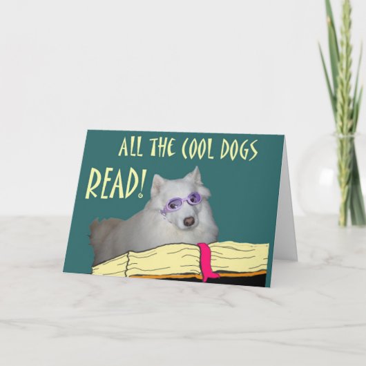 Bibliothek - Samoyed - Coole Hunde Lesen Karte (Vorderseite)