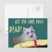 Bibliothek - Samoyed - Coole Hunde Lesen Postkarte (Vorne/Hinten)