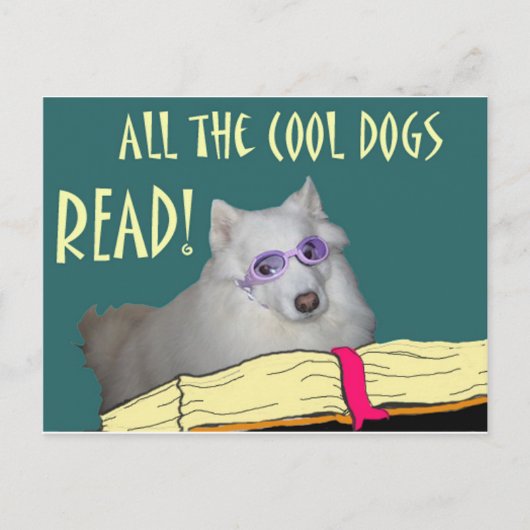 Bibliothek - Samoyed - Coole Hunde Lesen Postkarte (Vorderseite)