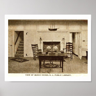 Bibliothek, Strand-Hafen, NJ Vintag Poster